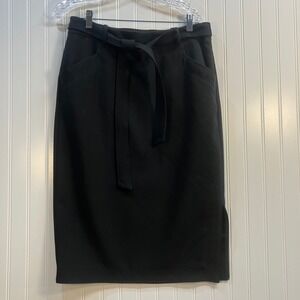 Banana Republic Black Tie Waist Pencil Skirt Tall 8 Midi Professional Officecore